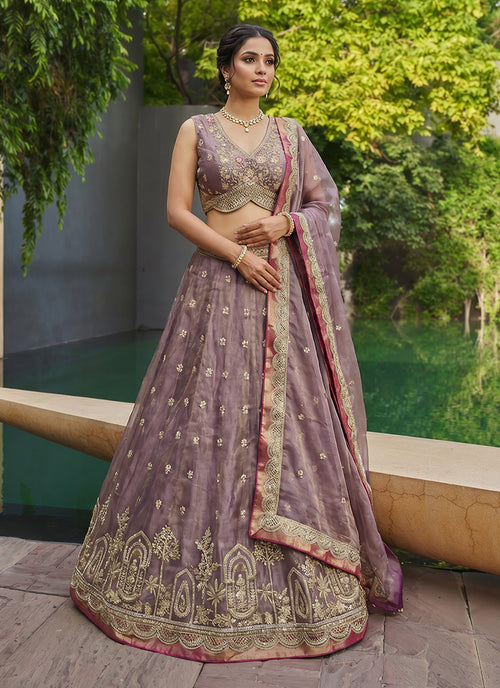 Mauve Purple Embroidered Wedding Lehenga Choli
