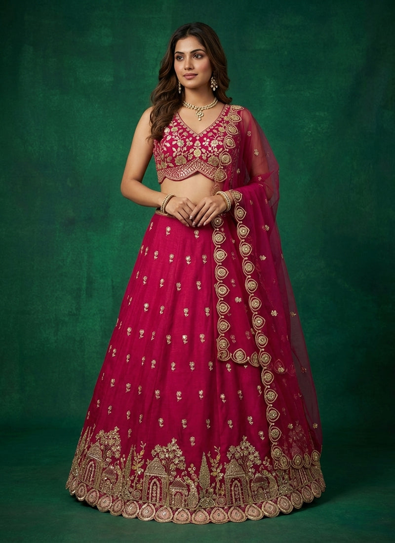 Pink Embroidered Wedding Lehenga Choli
