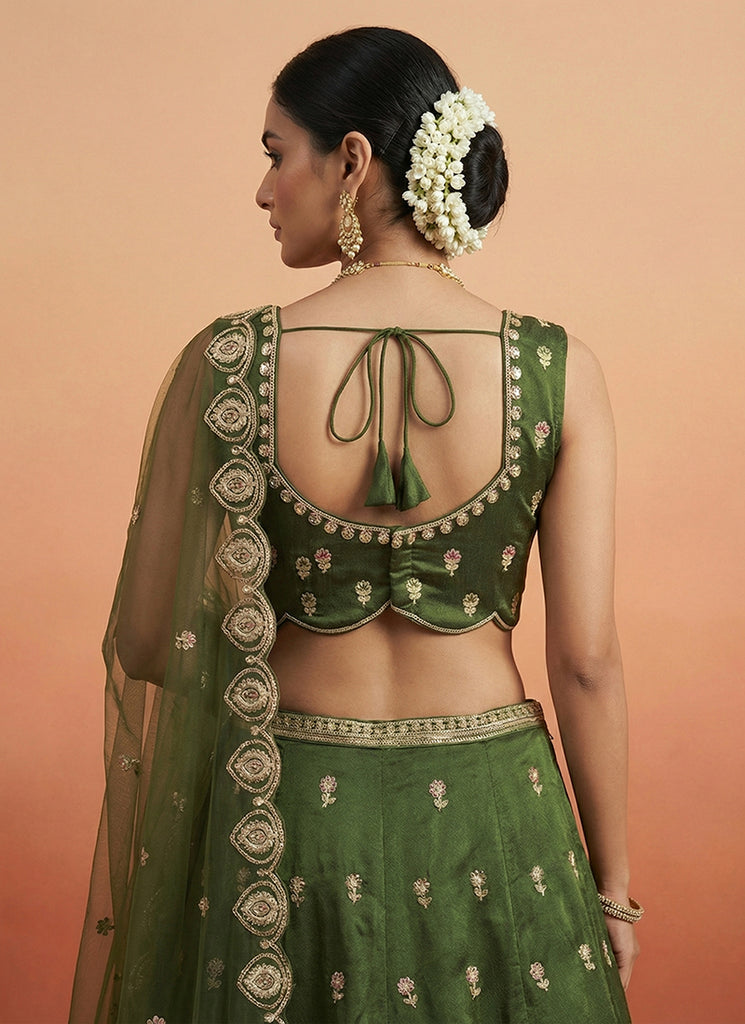 Shop Olive Green Bollywood Lehenga Choli