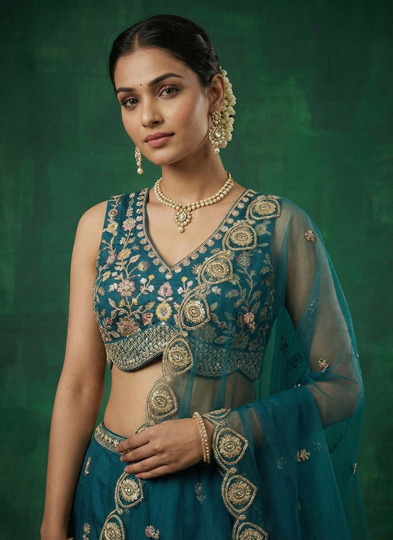 Shop Teal Blue Bollywood Lahenda Choli In Australia