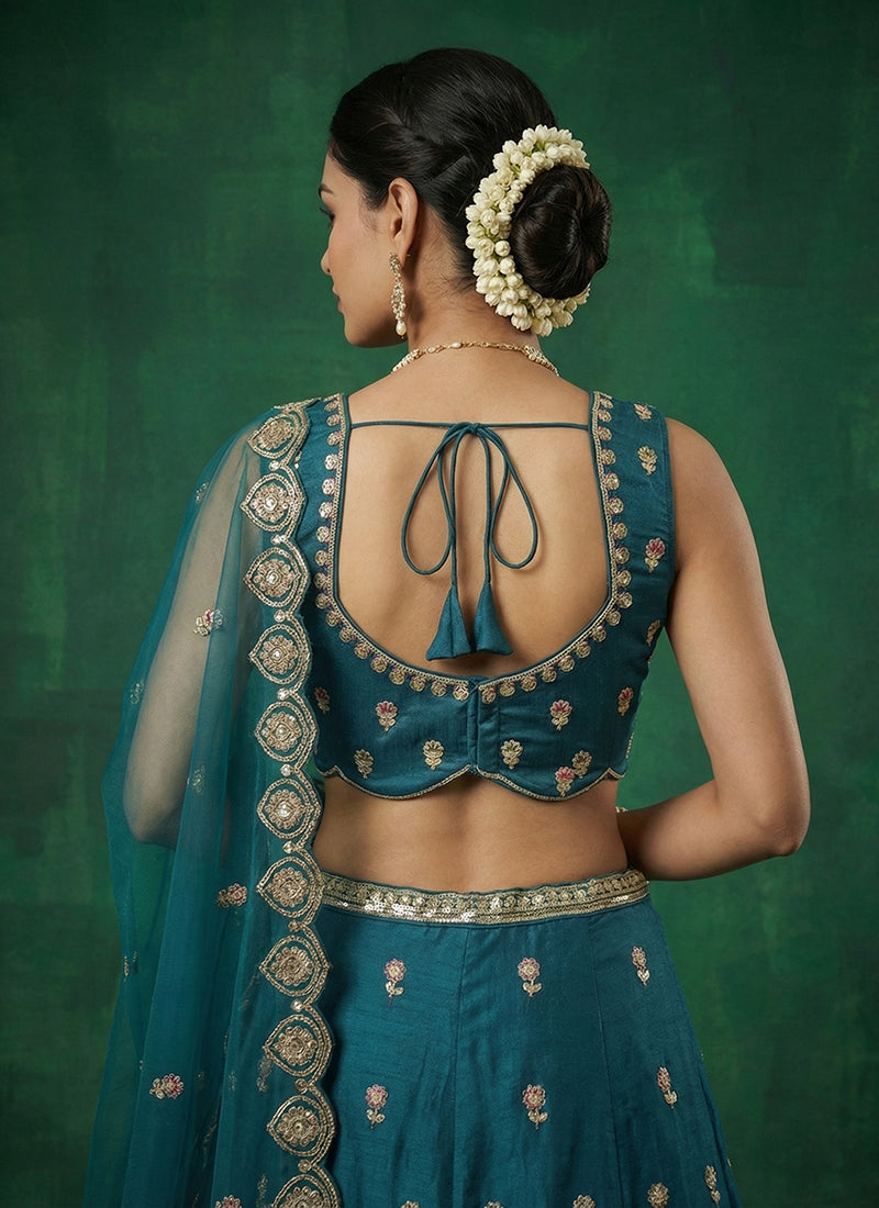Buy Teal Blue Designer Lehenga Choli Online - Hatkay.com