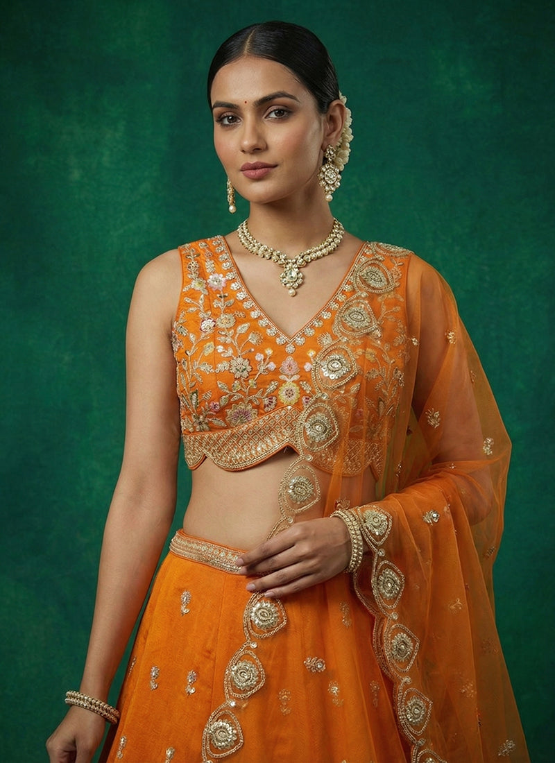 Shop Orange lengha Choli At Hatkay