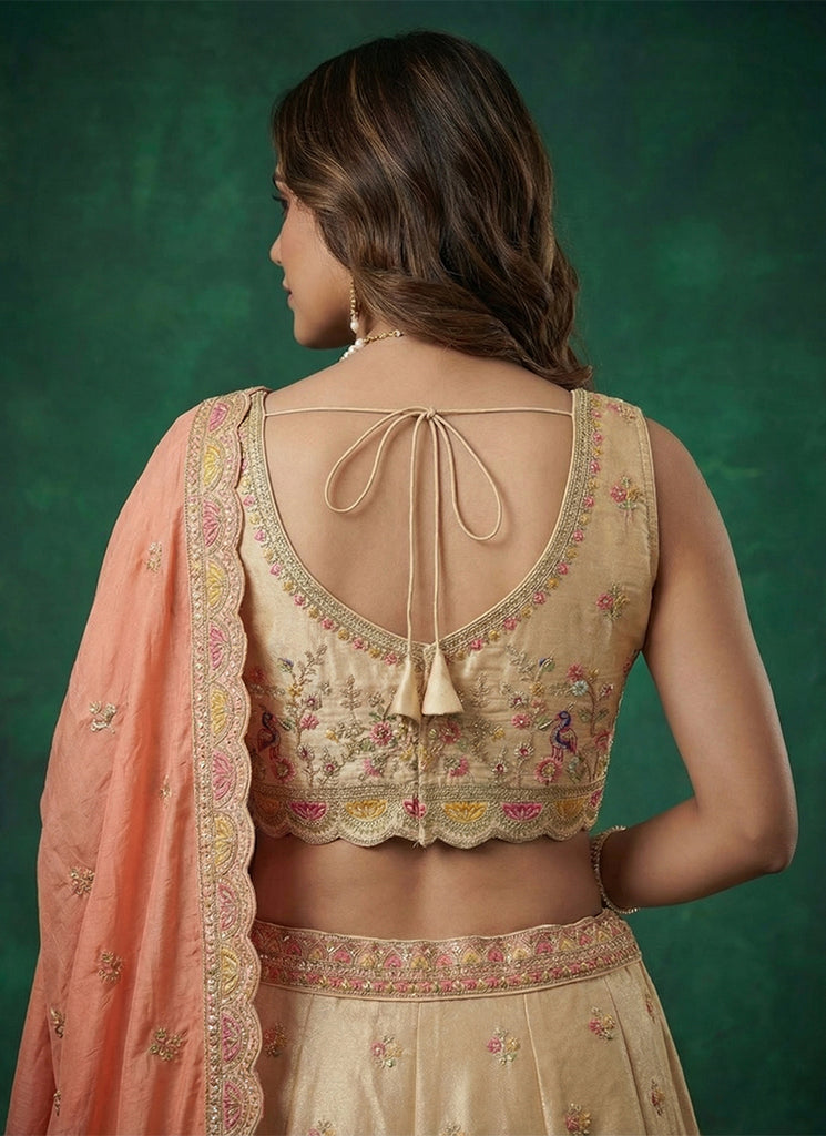 Buy Golden Peach Wedding Lengha Choli In USA