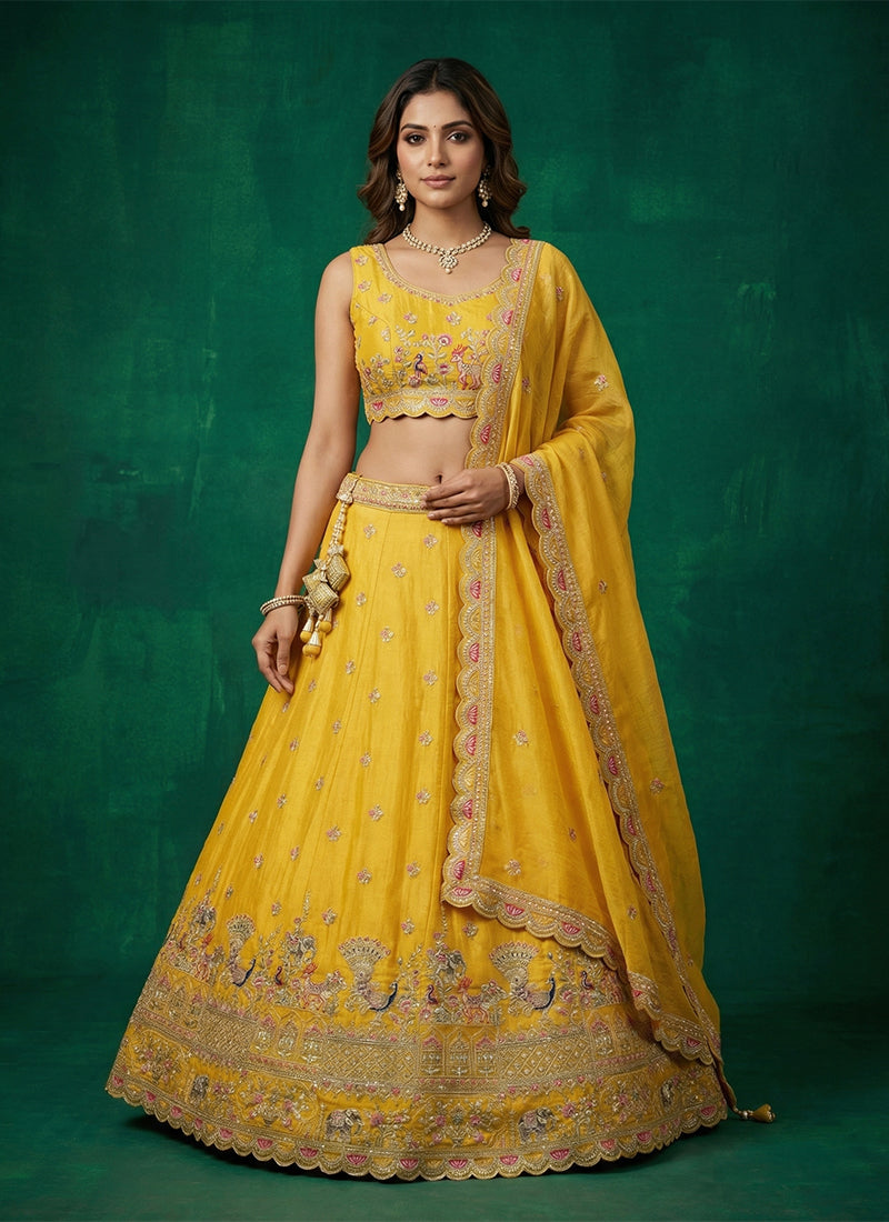 Yellow Multi Embroidered Wedding Lehenga Choli