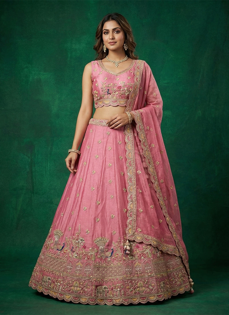 Light Pink Multi Embroidered Wedding Lehenga Choli

