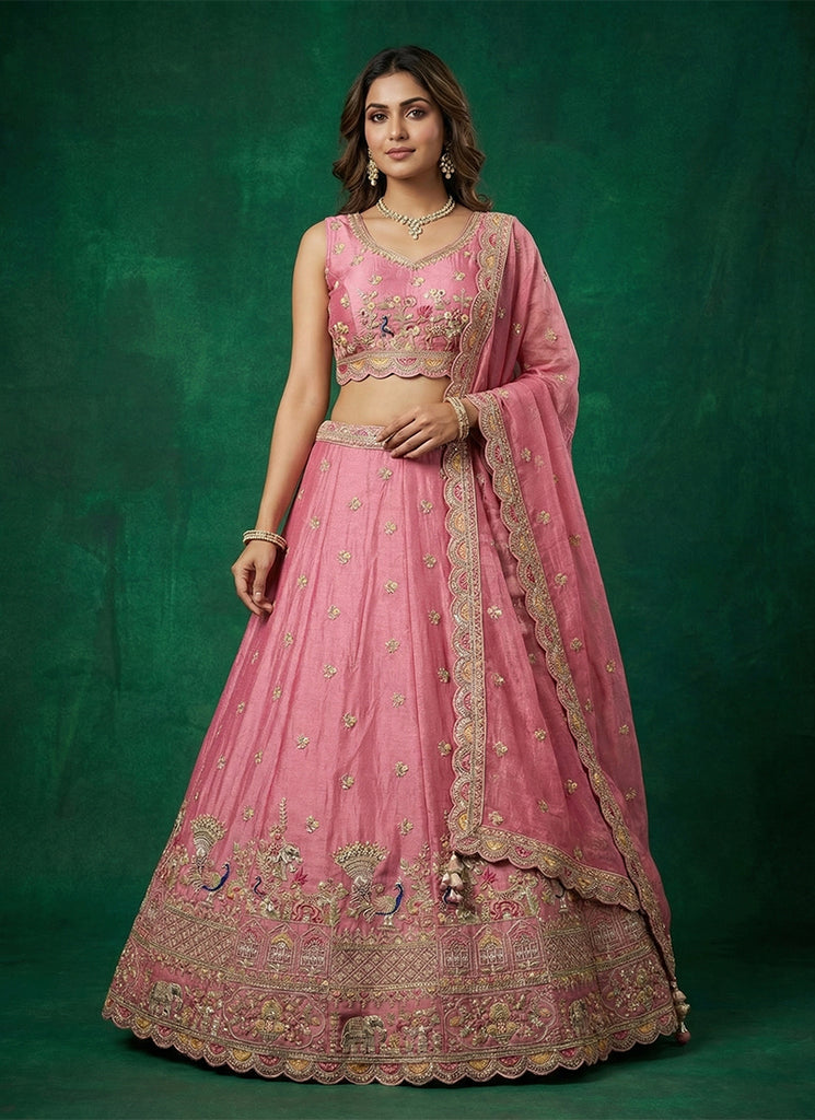 Light Pink Multi Embroidered Wedding Lehenga Choli


