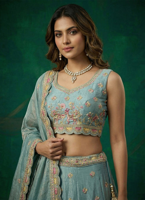 Shop Light Blue Wedding Lehenga Online