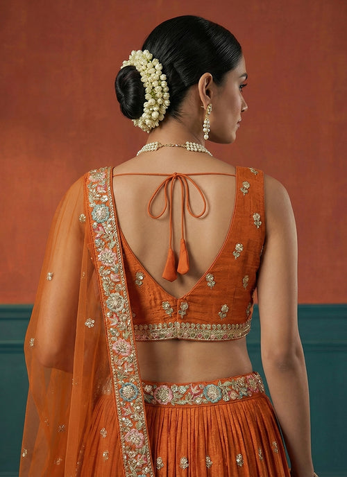 Buy Burnt Orange Bridal Lengha Choli In USA