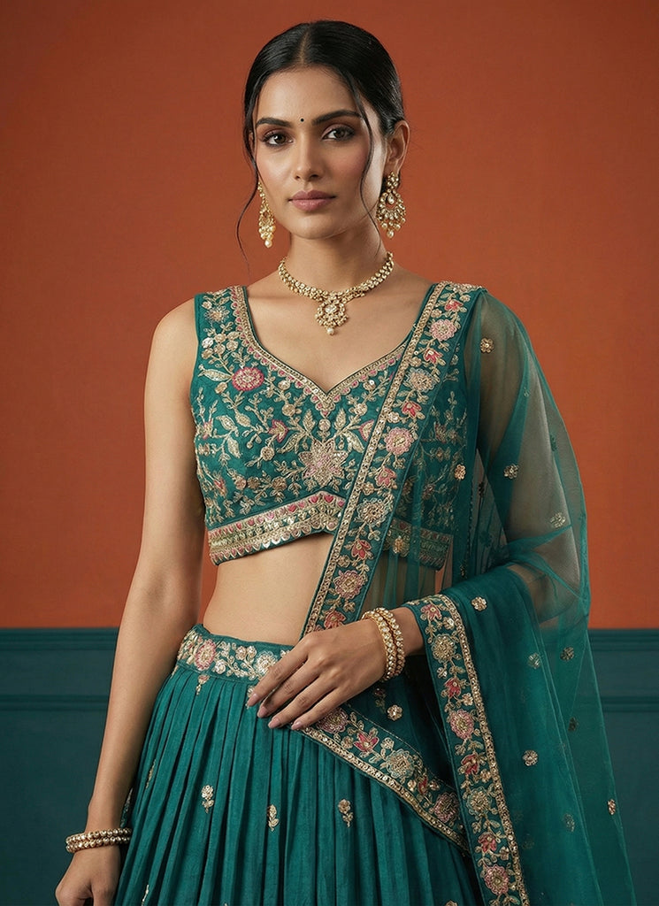 Buy Rama Green Bridal Lehenga Choli In Australia