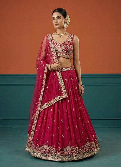 Rich Pink Embroidered Bridal Lehenga Choli