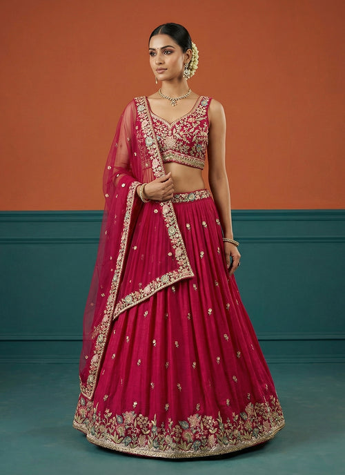 Rich Pink Embroidered Bridal Lehenga Choli