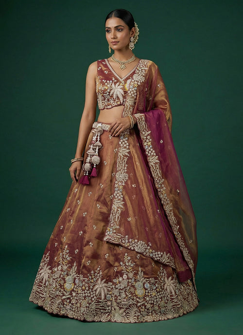 Copper Brown Tissue Silk Lehenga Choli