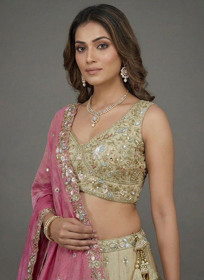 Shop Yellow And Pink Lehenga Choli Online