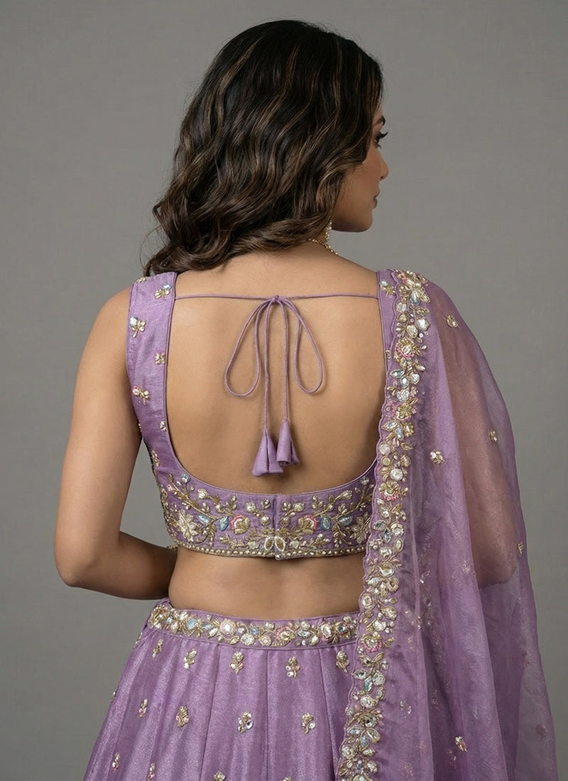 Buy Mauve Purple Silk Lehenga Choli In UK
