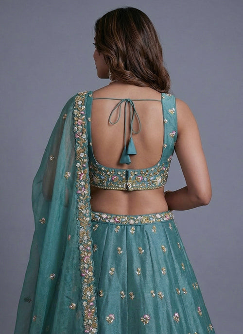 Buy Teal Green Silk Lehenga Choli In USA
