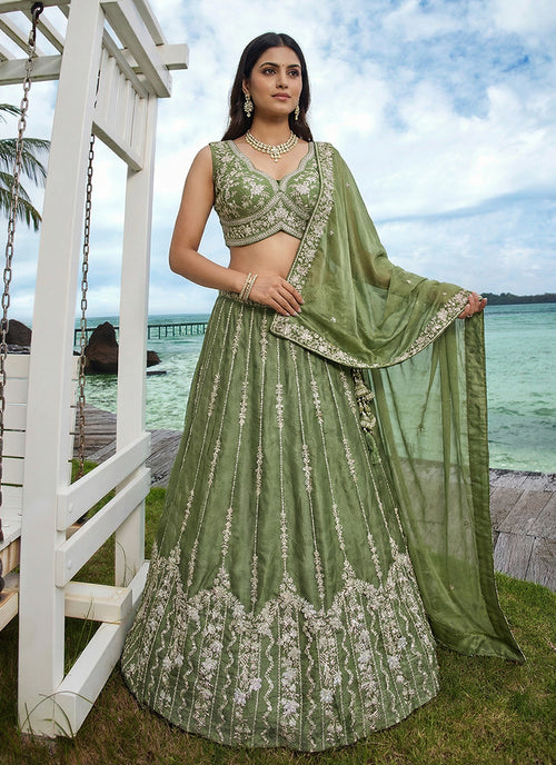 Jade Green Embroidered Wedding Lehenga Choli