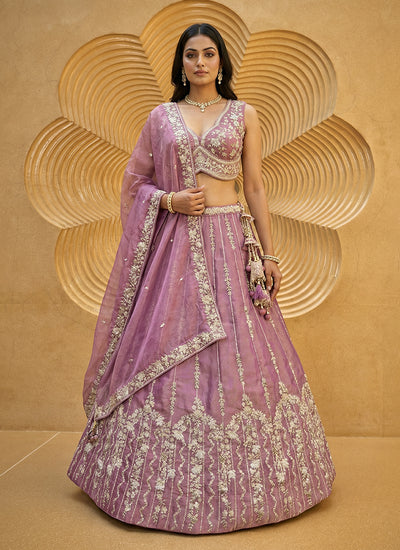 Lavender Embroidered Wedding Lehenga Choli