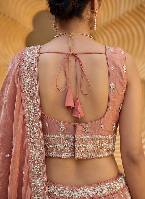 Buy Coral Peach Wedding Lengha Choli In UK