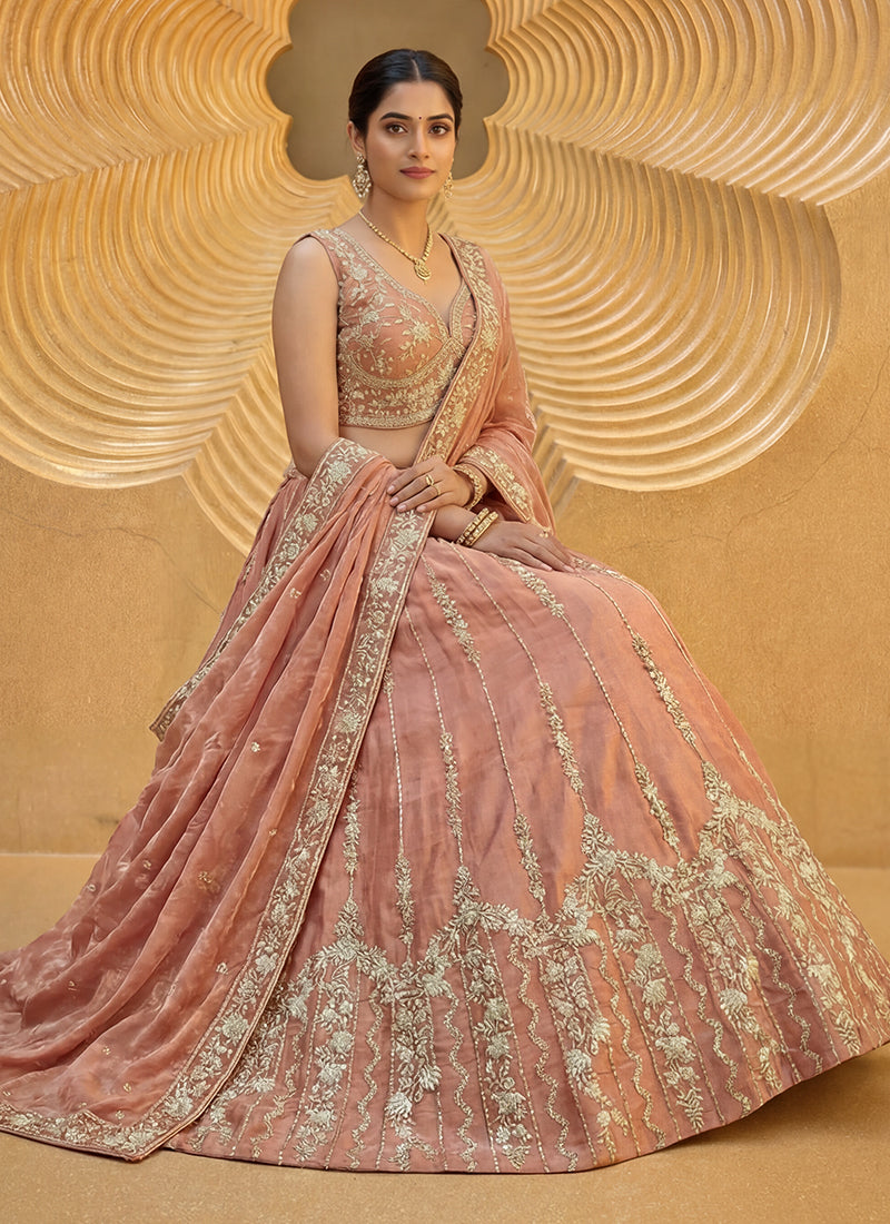 Shop Coral Peach Wedding Lahenda Choli Online