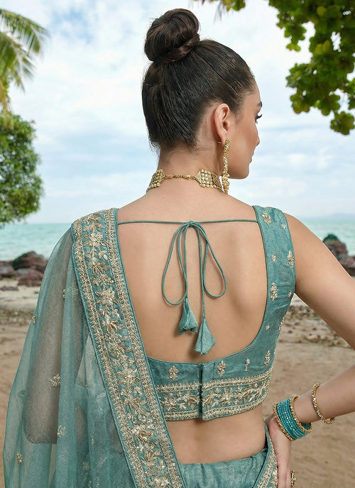 Buy Aqua Teal Wedding Lengha Choli In Australia
