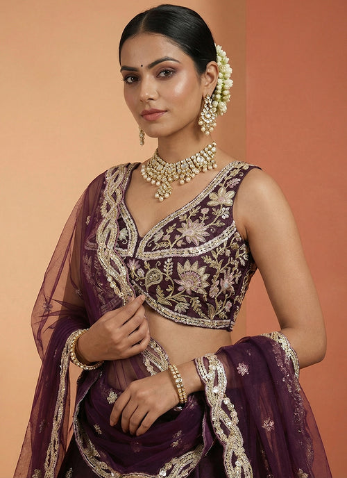 Shop Wine Silk Lehenga Online