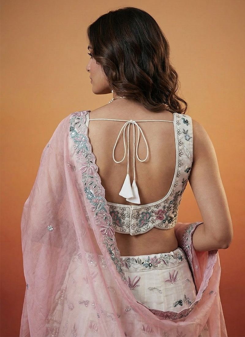Buy Cream And Pink Lehenga Choli In USA