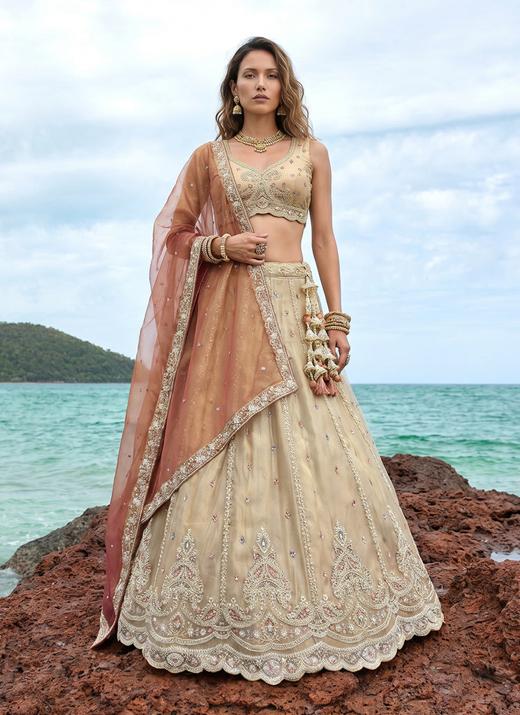 Champagne Rust Embroidered Wedding Lehenga Choli