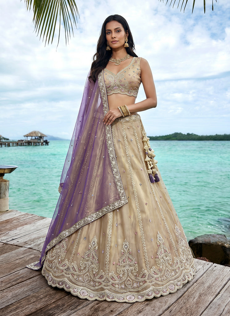 Champagne Mauve Embroidered Wedding Lehenga Choli