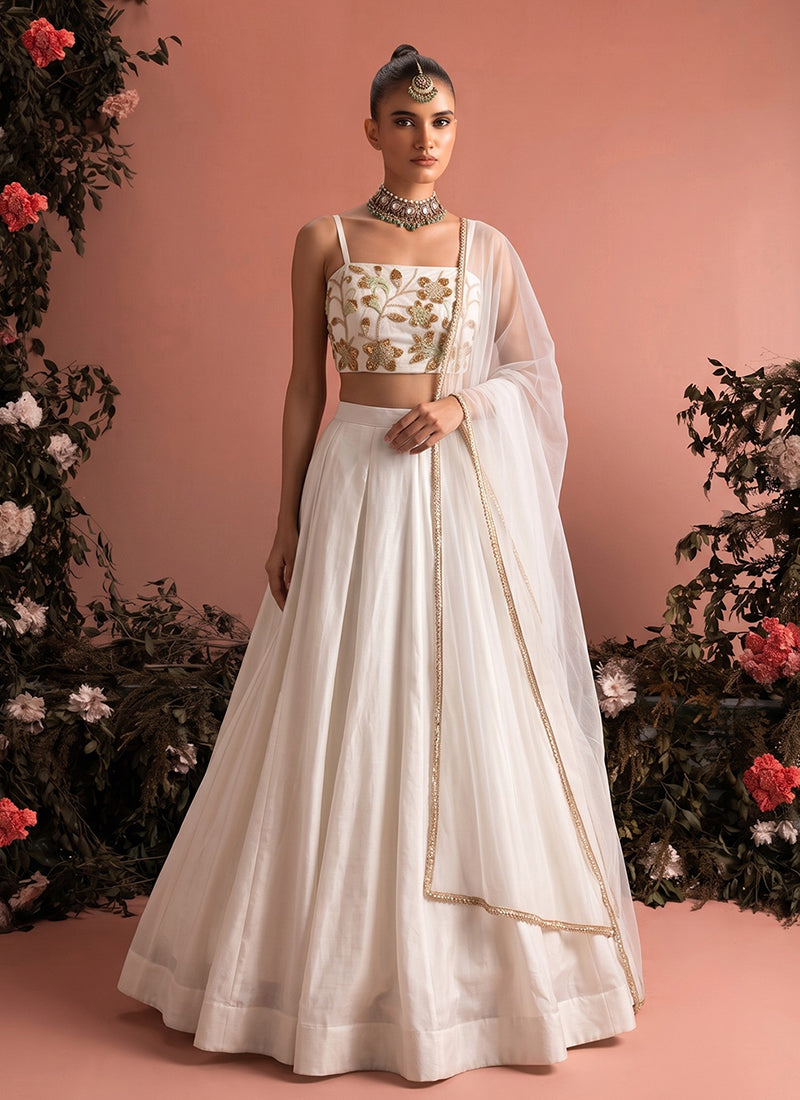 White Hand Work Bollywood Lehengas - Hatkay
