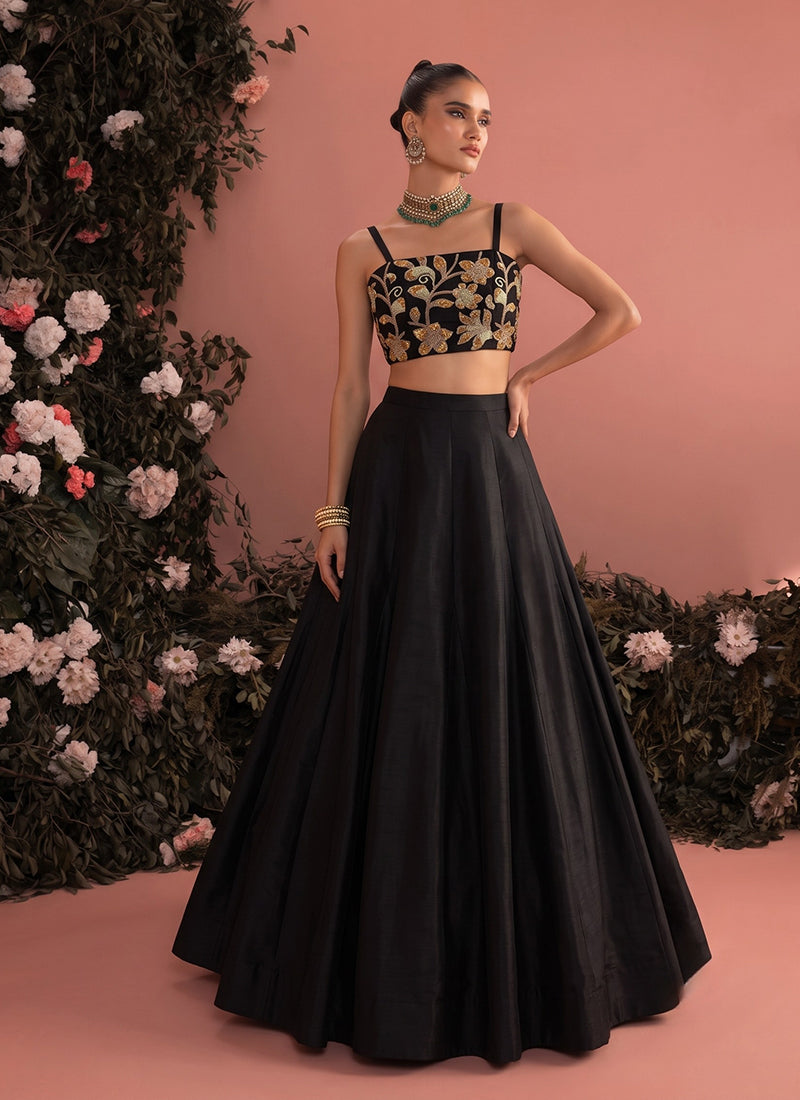 Black Handwork Embroidered Silk Lehenga Choli

