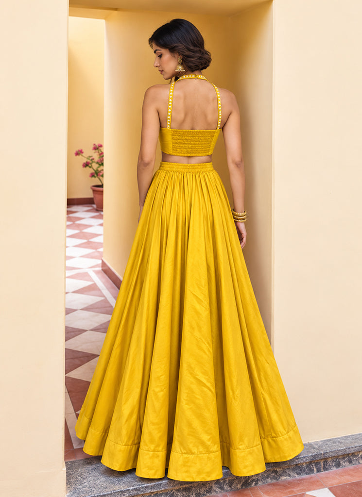 Yellow Embroidered Silk Lehenga Choli