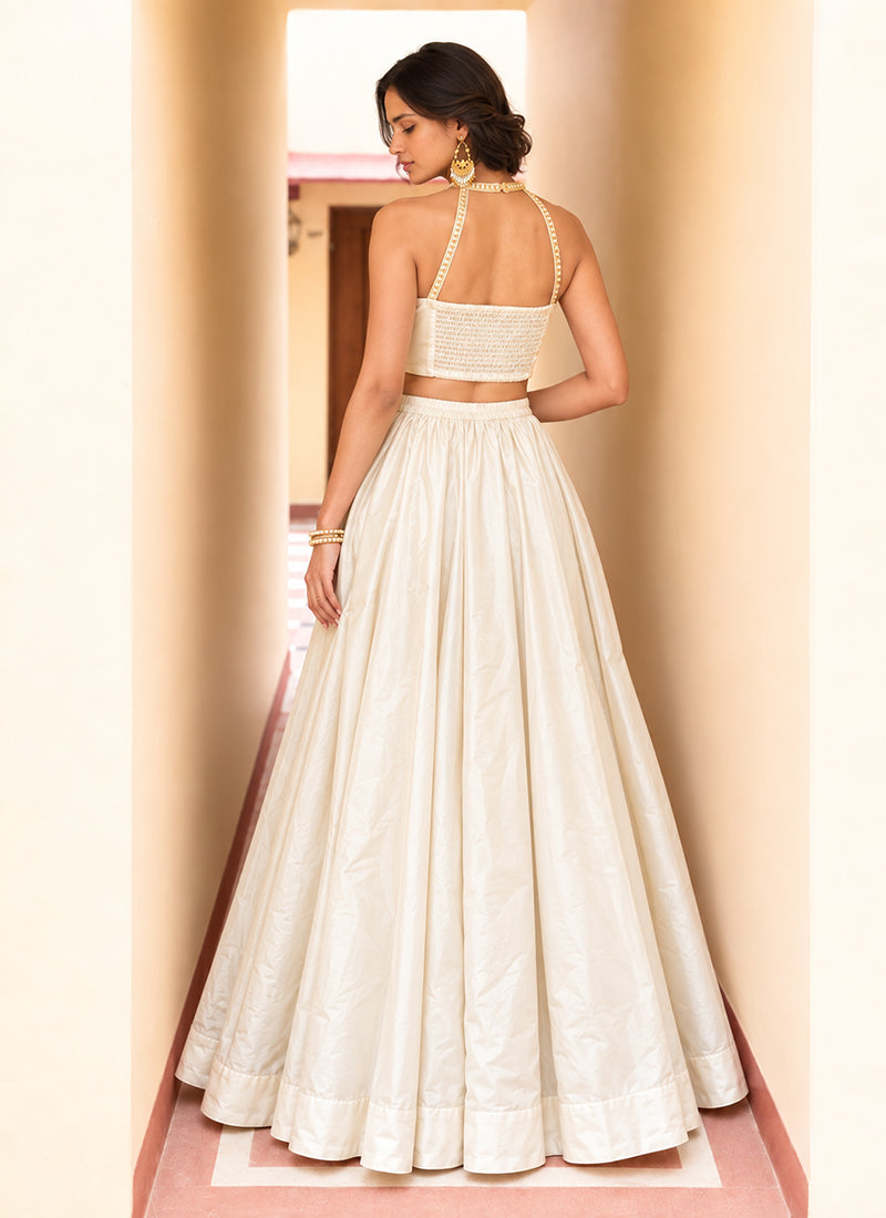 Off White Embroidered Silk Lehenga Choli