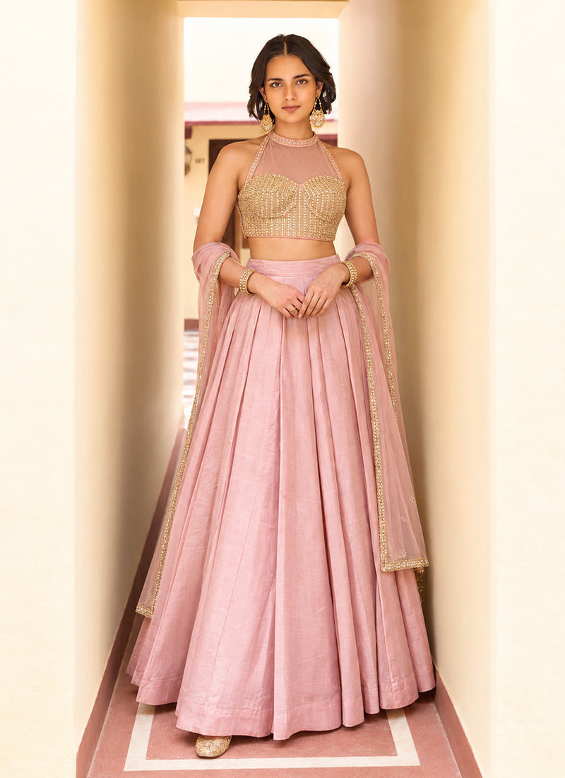 Blush Pink Embroidered Silk Lehenga Choli