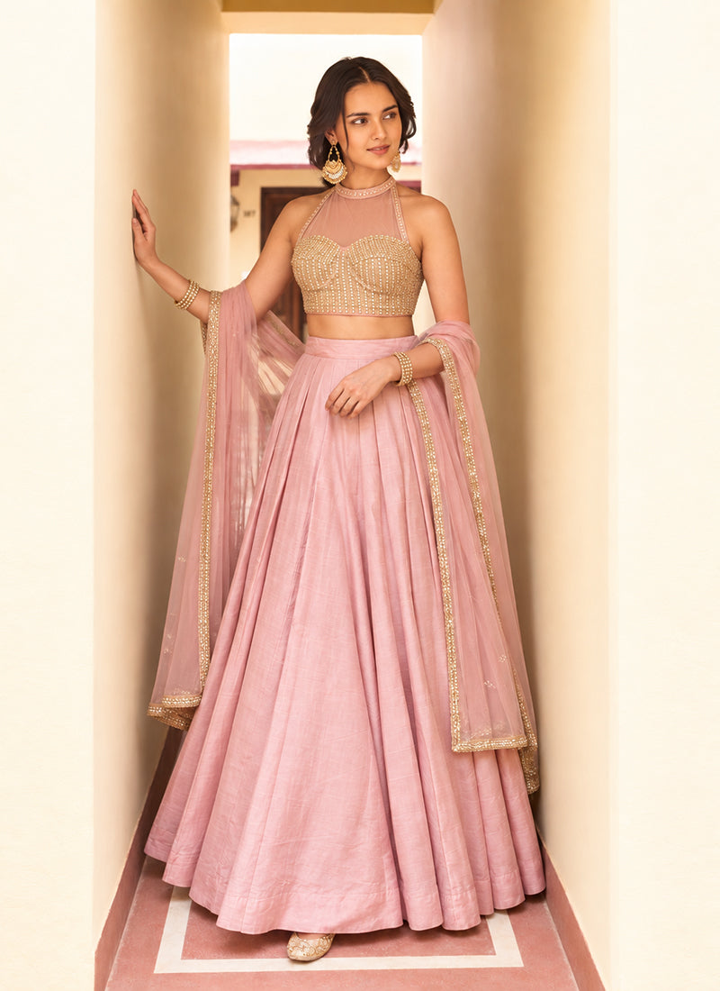 Blush Pink Embroidered Silk Lehenga Choli