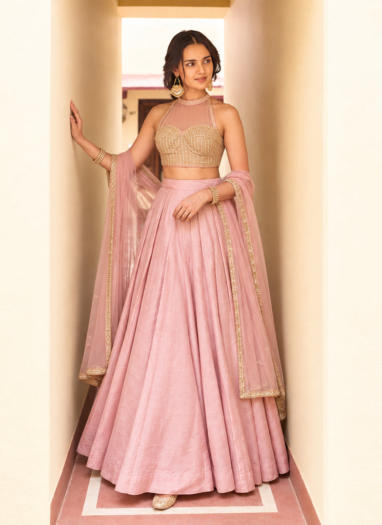 Blush Pink Embroidered Silk Lehenga Choli