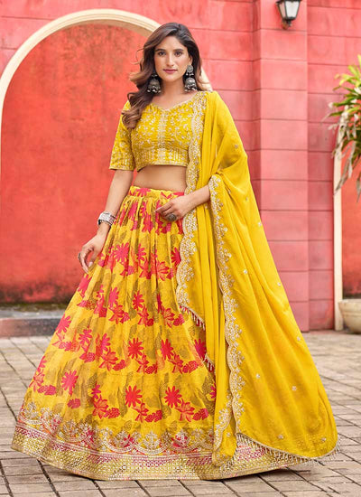 Yellow Floral Lehenga Choli In USA & Canada