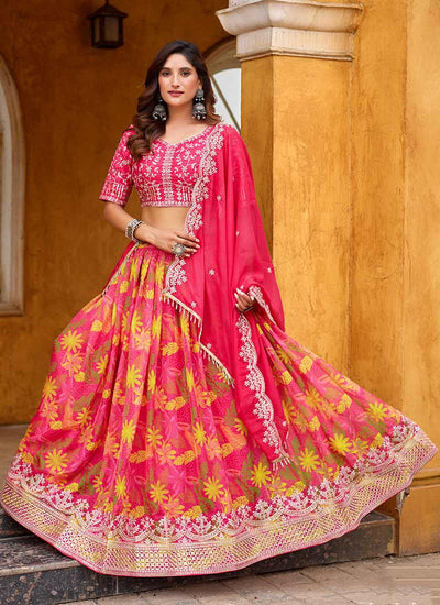 Pink Floral Lehenga Choli In Canada & USA
