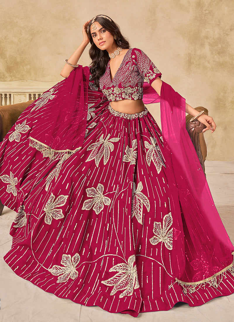 Shop Magenta Lengha Choli With Dupatta