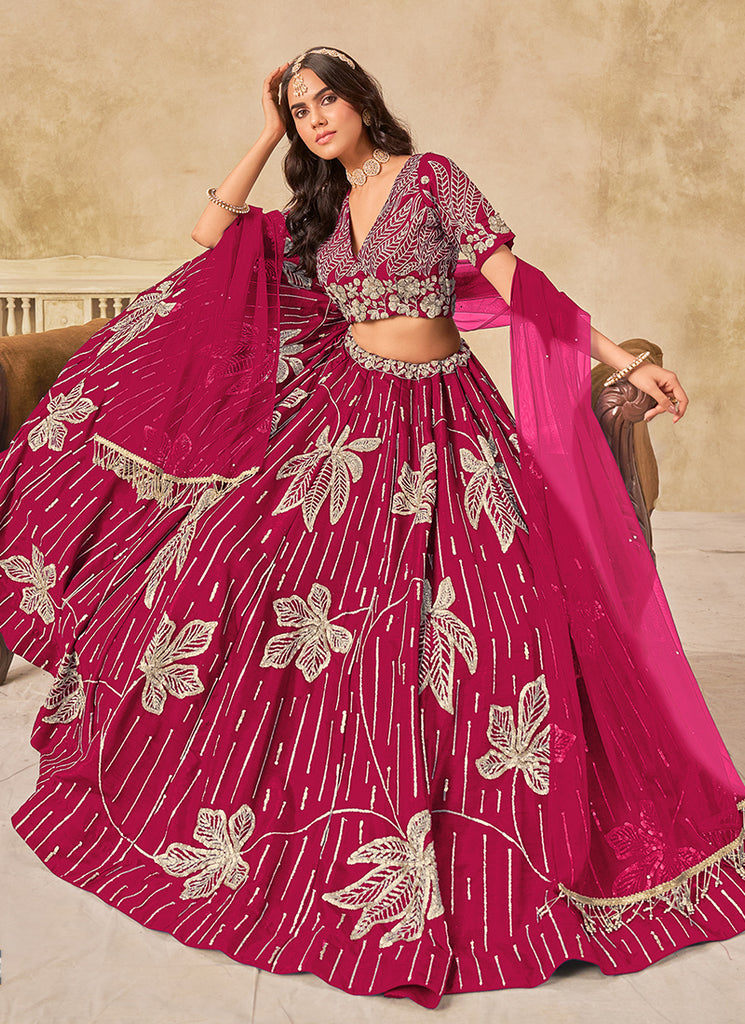 Shop Magenta Lengha Choli With Dupatta