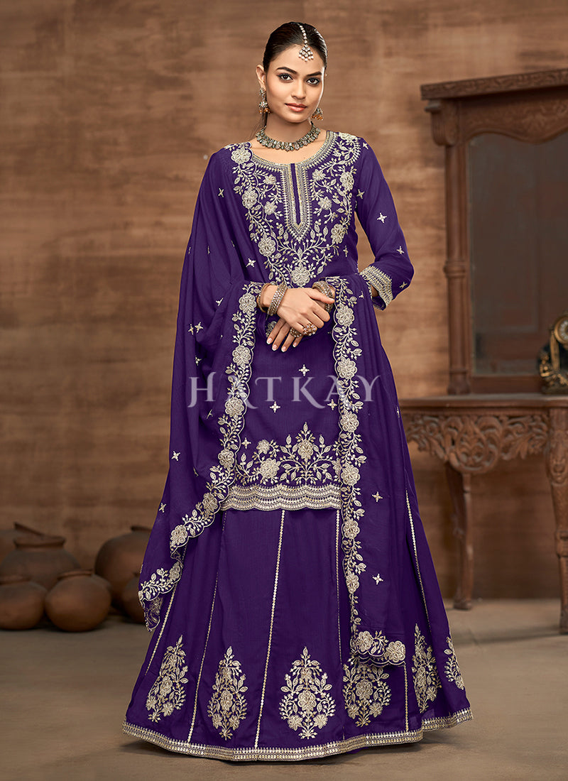 Violet Lehenga Kurti And Dupatta