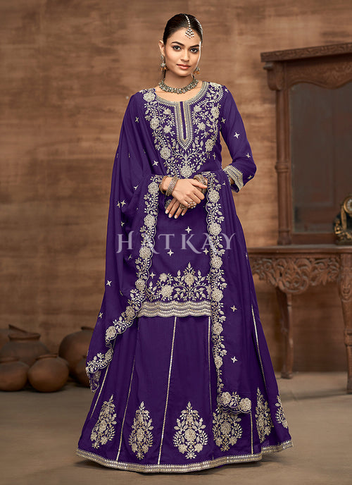 Violet Lehenga Kurti And Dupatta