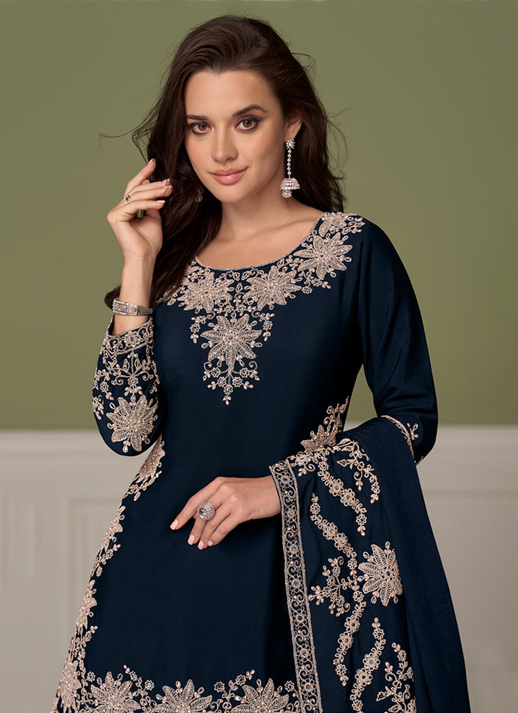 Buy Dark Blue Festive Lehenga Kurti In USA