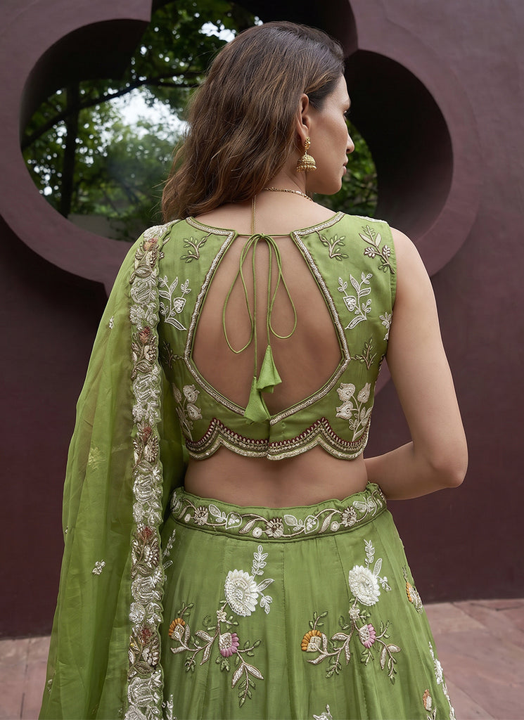 Buy Green Silk Lehenga Choli In USA

