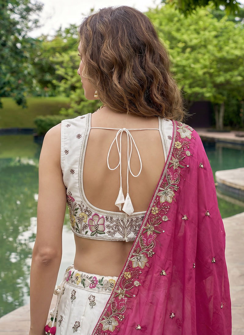 Buy White And Magenta Lahenda Choli In Canada