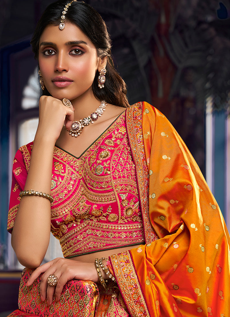 Shop Pink And Green Lengha Choli Online
