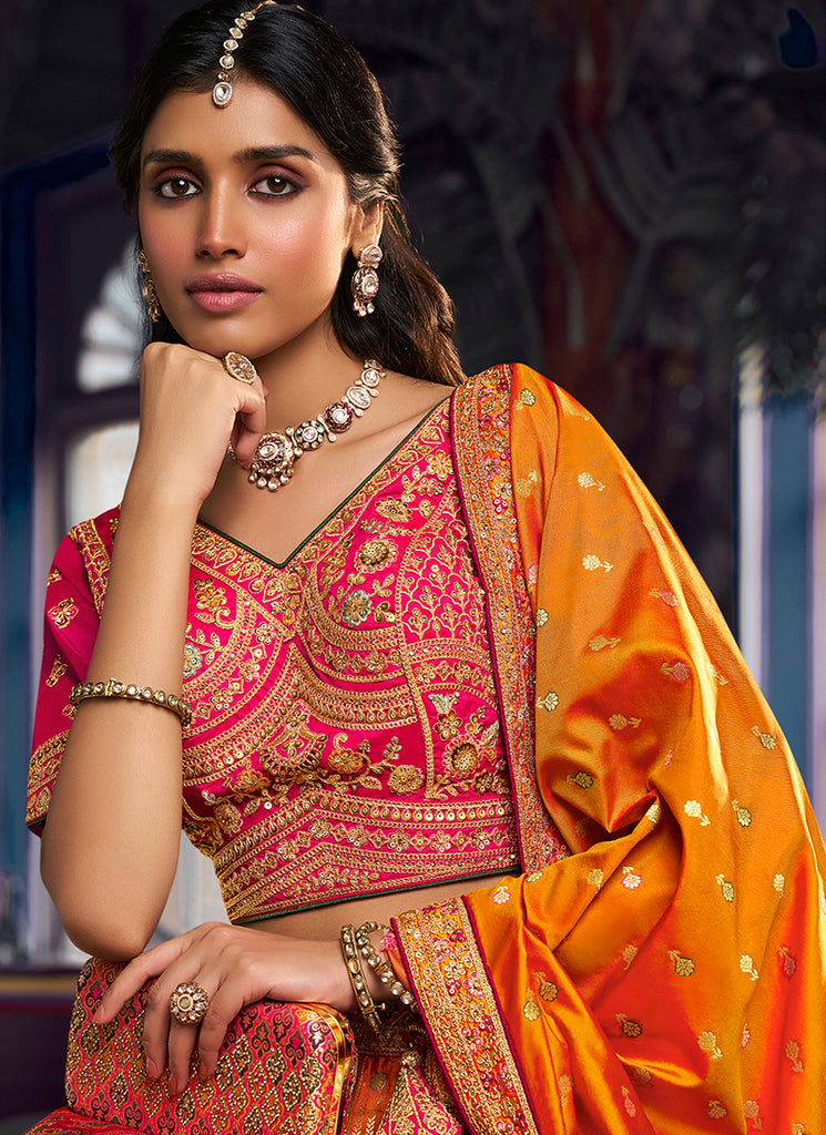 Shop Pink And Green Lengha Choli Online