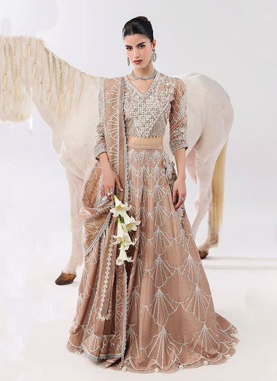 Champagne Gold Embroidery Organza Lehenga Choli