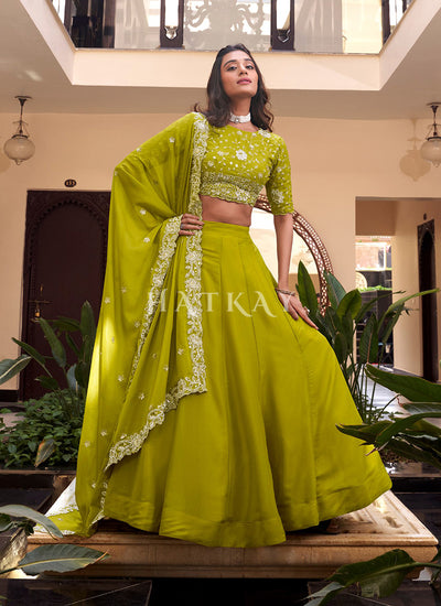 Lime Green Embroidered Lehenga Choli