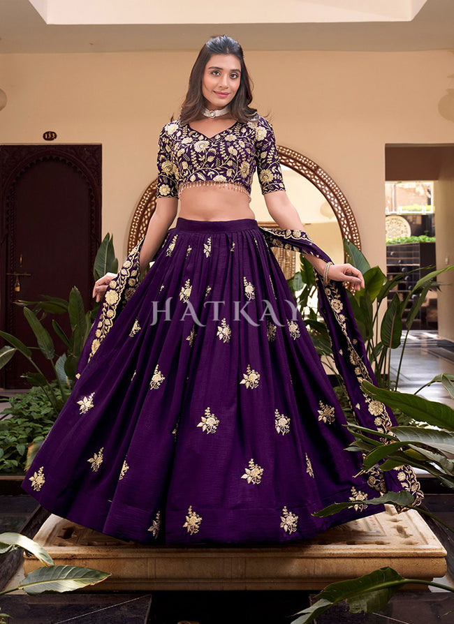 Purple Embroidered Lehenga Choli