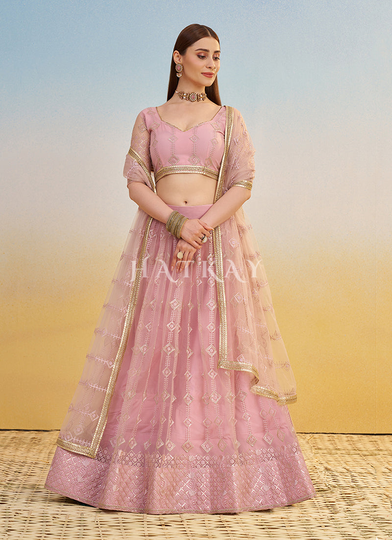 Pink Embroidered Lehenga Choli